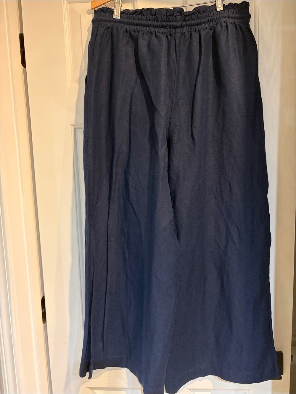 LOFT Navy Cropped Wide-Leg Pants with Rope Drawstring - Picture 2 of 3